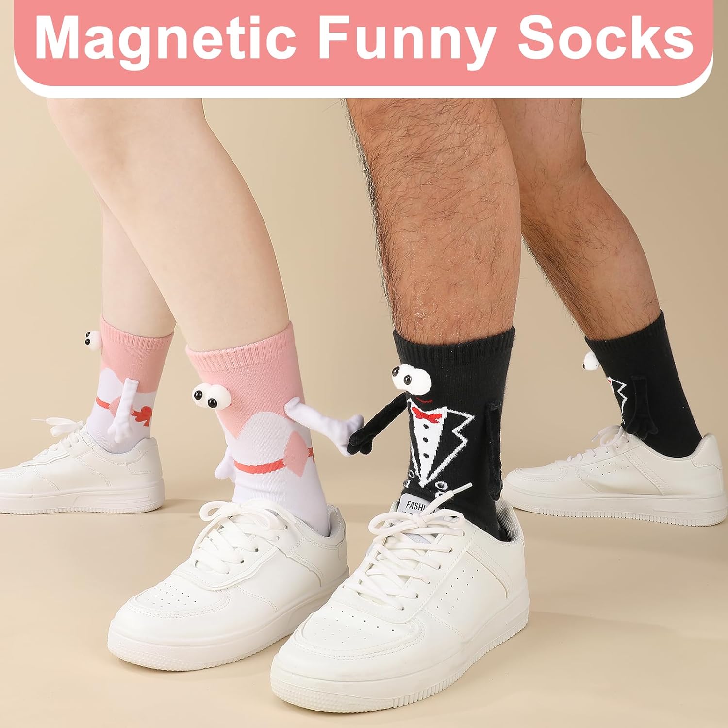 Jspupifip 2 Pairs Bride and Groom Socks, Wedding Socks with Magnetic Hands, Novelty Engagement Gift