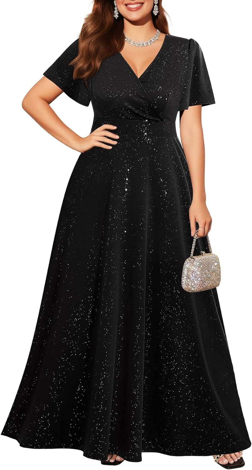 Pinup Fashion Women Plus Size Formal Dresses - Evening Gowns Wedding Guest Glitter Prom Long Dress