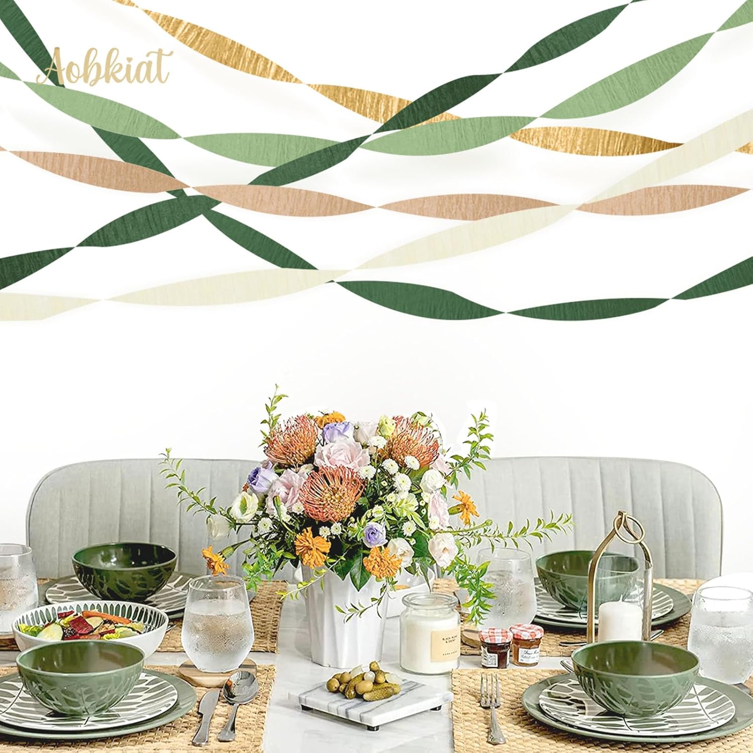 AOBKIAT Wedding Party Decorations, 5 Rolls Olive Green Khaki Crepe Paper Streamers for Green Boho Wedding, Birthday, Bridal/Baby Shower
