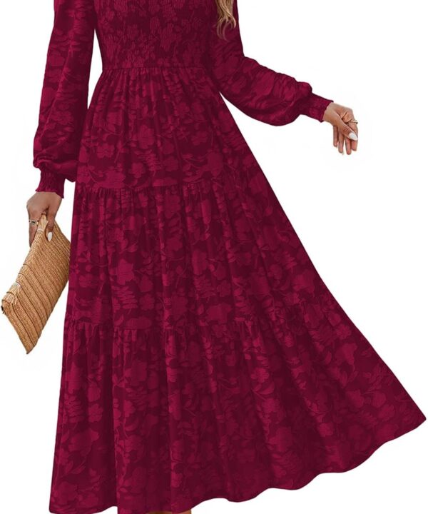 KIRUNDO Wedding Guest Dresses for Women Long Sleeve Smocked Floral Flowy A Line Boho Maxi Dress Spring Fashion Clothing