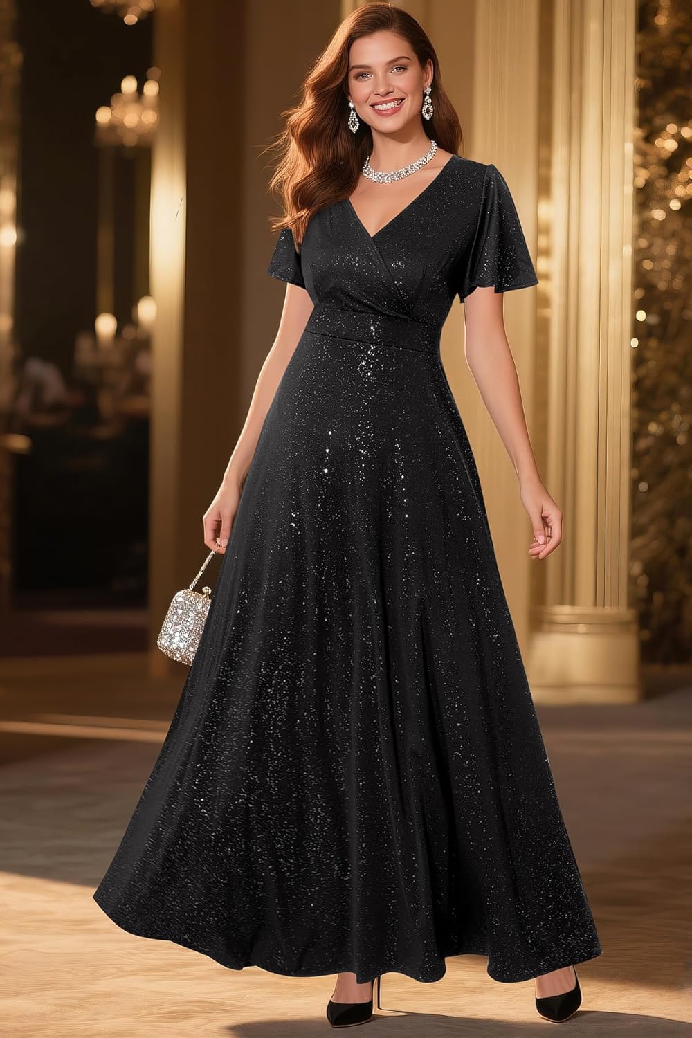 Pinup Fashion Women Plus Size Formal Dresses – Evening Gowns Wedding Guest Glitter Prom Long Dress