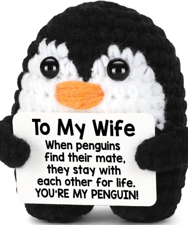 Valentines Gifts for Her Wife from Husband Birthday, To My Wife Handmade Crochet Emotional Mini Funny Penguin, Romantic Wedding Anniversary Valentine‘s Day Gifts for Women Her, Small Love Sign Decor