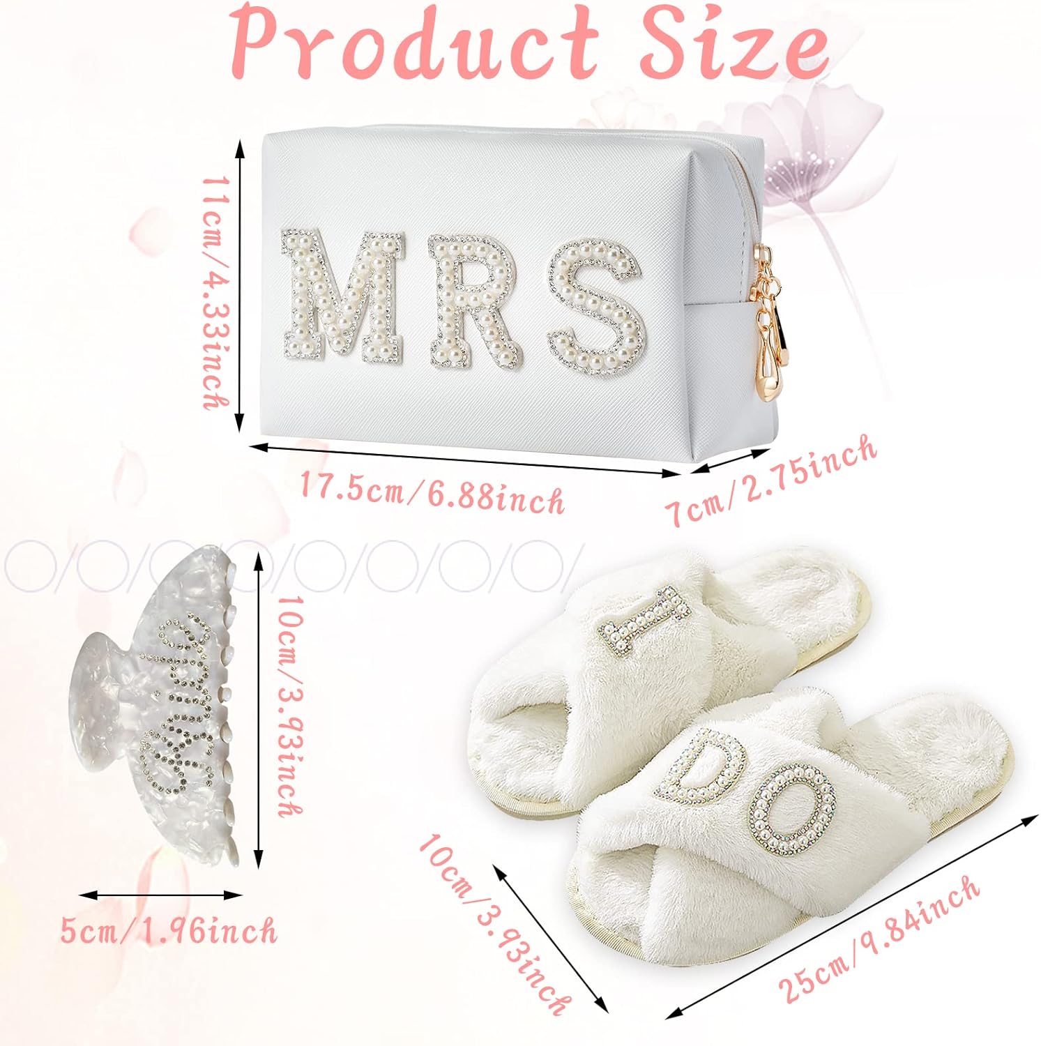 Bride To Be Gift Set Bride Makeup Bag I Do Bride Slippers Bride Robe Bride Hair Clip Bride Gifts Wedding Gifts (Slippers+Makeup Bag+Clip)
