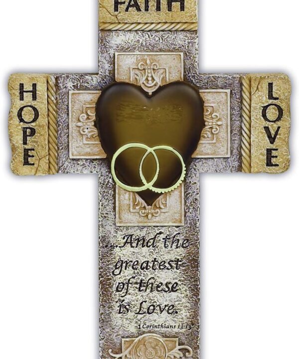 Faith, Hope, and Love Marriage Wall Cross, Wedding, Engagement, and Vow Renewal Couples Gift, Wall Crosses with Bible Verse, 7.25-inch by 10.5-inch, by Abbey & CA Gift
