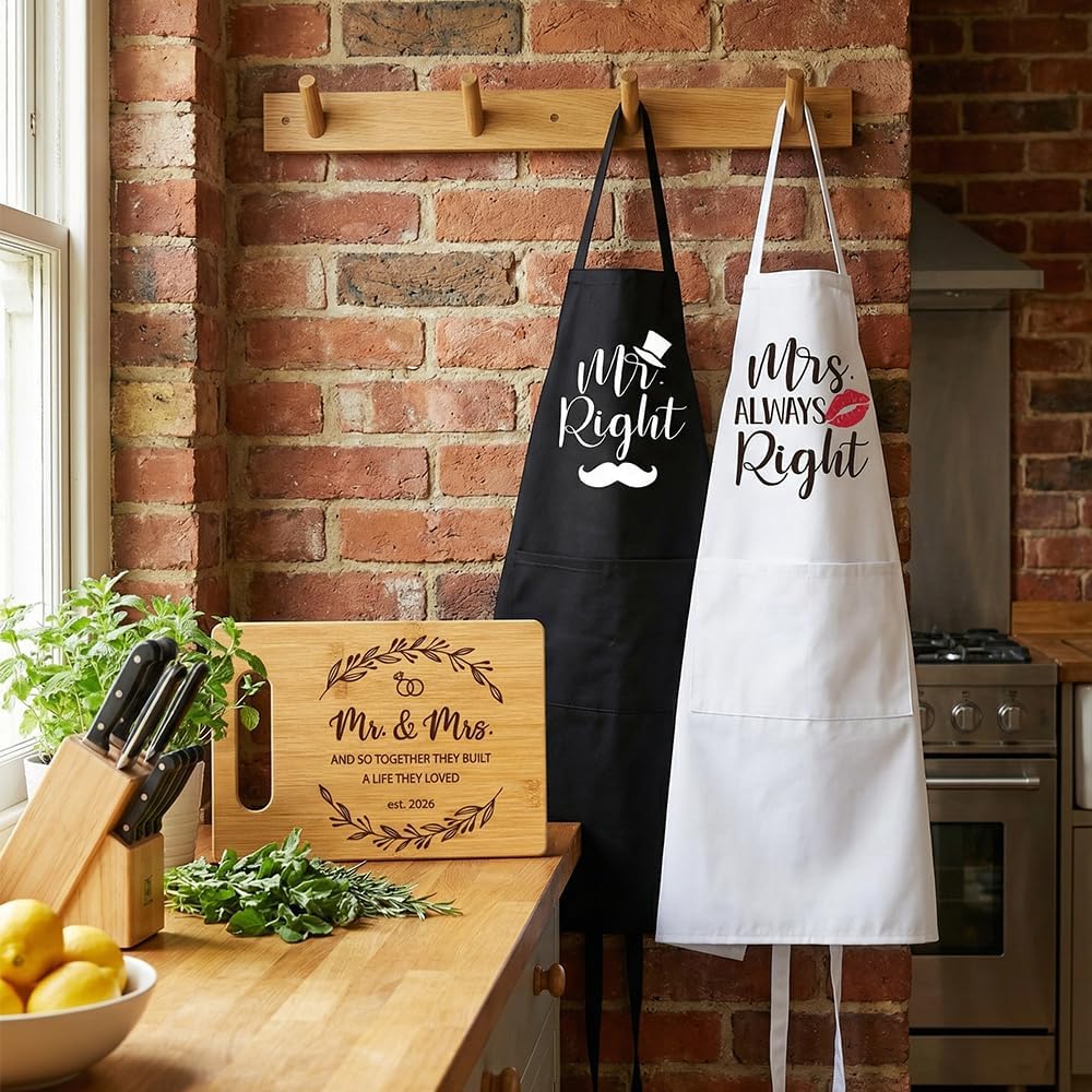 Mr & Mrs Aprons with Pocket Cutting Board Gifts Set for Couples 2026, And So Together They Built a Life They Loved, Bridal Shower, Engagement, Housewarming Gifts