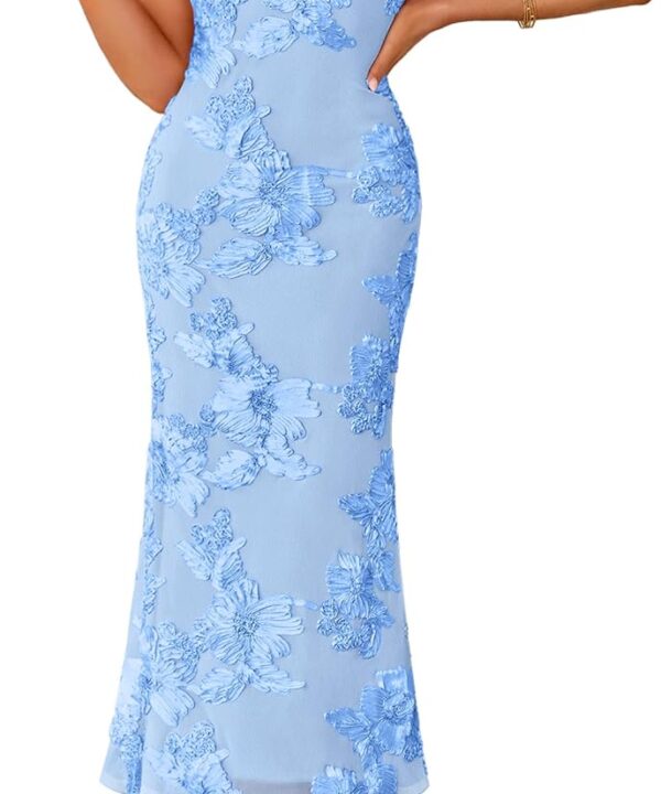 ZESICA Women's Summer Strapless Floral Midi Dress 2026 Bodycon Mesh Tube Wedding Guest Cocktail Party Long Dresses