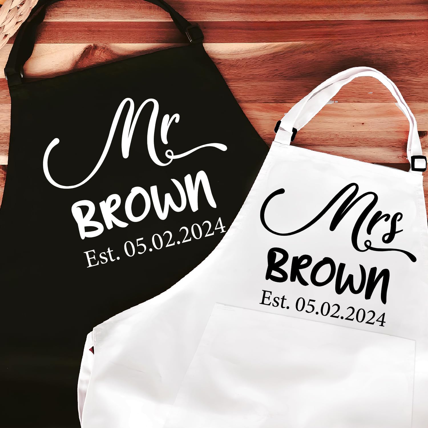 Newlywed Aprons for Couples, Personalized Mr and Mrs Gifts, Custom Apron Set for Couple, Anniversary, Christmas, Bridal Shower Gifts For Bride