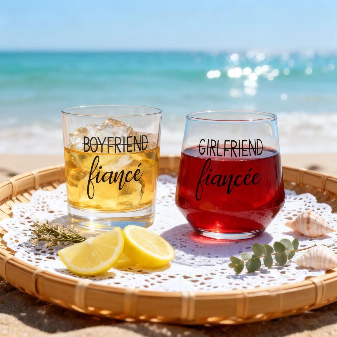 Engagement Gifts for Couples, Engagement Party Decorations – Unique Fiance Gift for Him or Her! Proposal Decorations, Whiskey Wine Glasses, Best Gift for Newly Engaged Couple, Women