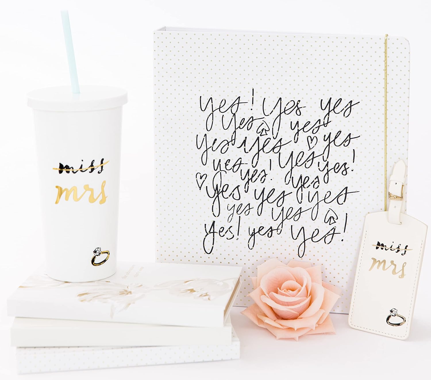 Kate Spade New York Acrylic Bridal Tumbler with Lid and Straw, 20 oz Tumbler for Bride to Be, Slim Double Wall Tumbler, Miss to Mrs. (White)