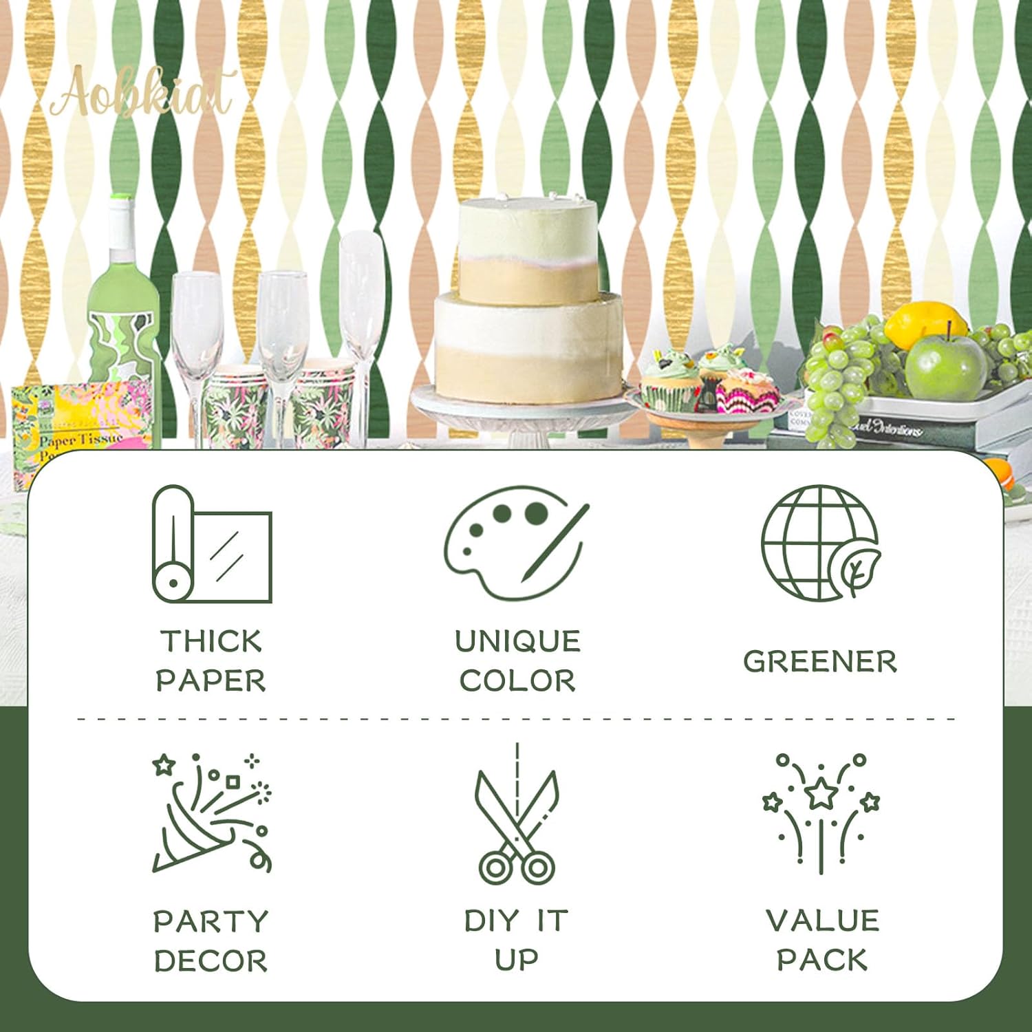 AOBKIAT Wedding Party Decorations, 5 Rolls Olive Green Khaki Crepe Paper Streamers for Green Boho Wedding, Birthday, Bridal/Baby Shower