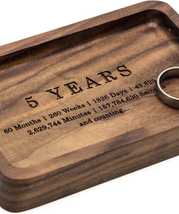 MUUJEE Ring Dish - Engraved Rectangle Wood Tray Small Jewelry Dish 5 Year Wedding Anniv Gifts Ideas (Small - 5.5 x 3.5 inches)