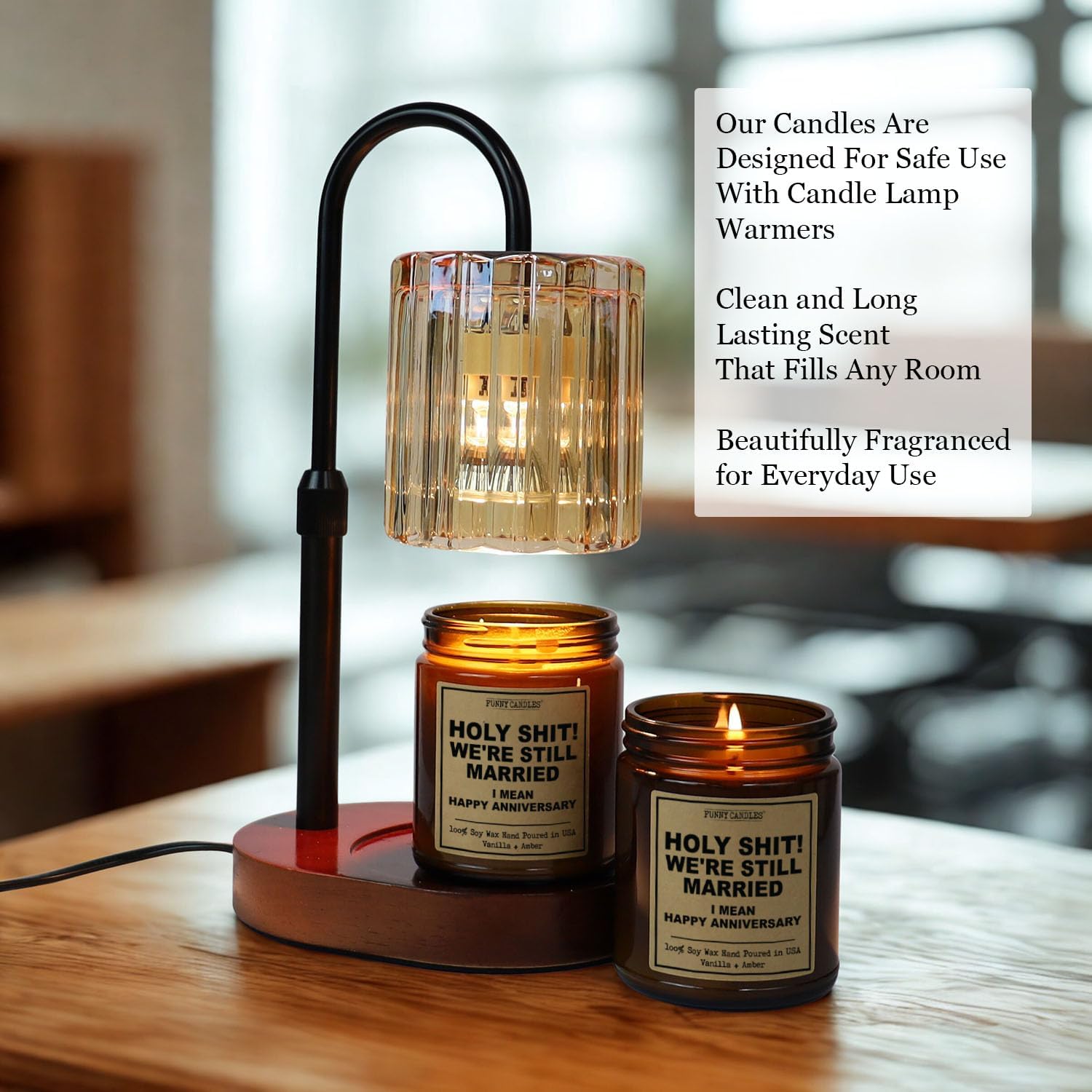 Funny Anniversary Candle Gift for Her, Him – Were Still Married -Funny Anniversary Present for Husband, Wife, Couple – Vanilla Sandalwood Scented Soy Candle in 9 oz. Amber Jar, Gift Box Included