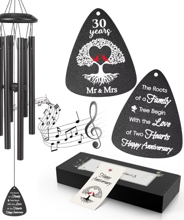 30th Anniversary Wind Chimes Gifts for Men Women,Romantic 30 Year Anniversary for Couples, Wife, Husband, Parents, Friends, 30th Wedding Gifts Idea of Happy Anniversaries Decorations,Black