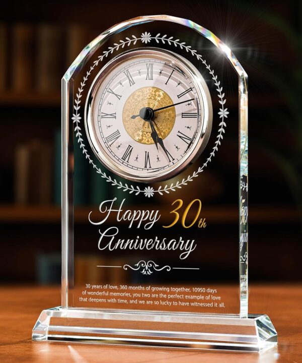 30th Wedding Anniversary Crystal Quartz Clock,30 Years of Marriage Gift,Happy Pearl Anniversary Decoration Gift,for Parents,Grandparents,Couple