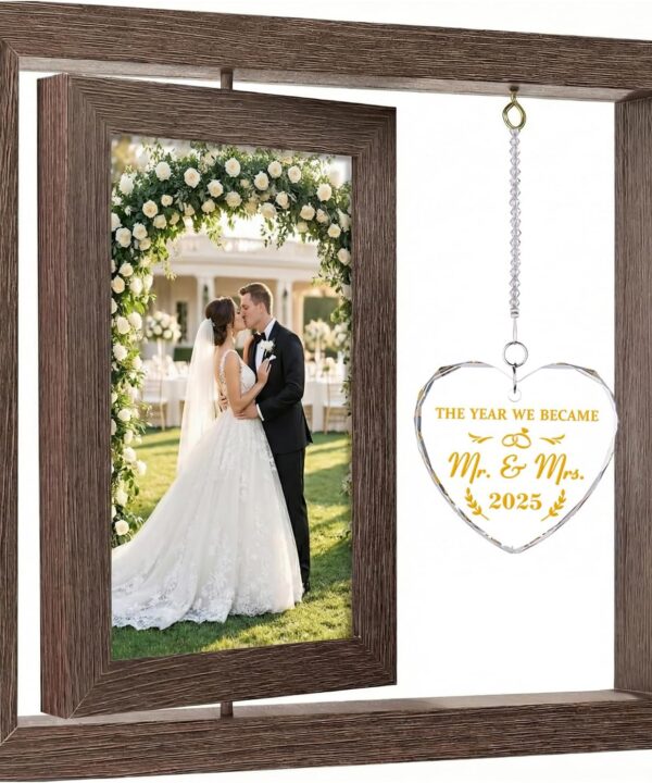 1 Year Anniversary Photo Frame Gifts, 2025 Mr and Mrs Personalized Wedding Picture Frame, Newlywed Gift for Couples, 5x7 Pictures Frame, Display 2 Photos