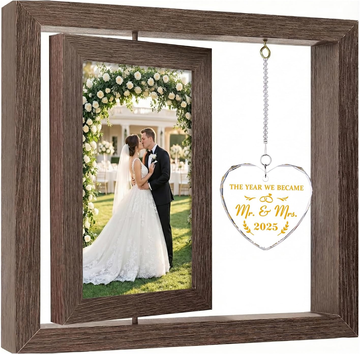 1 Year Anniversary Photo Frame Gifts, 2025 Mr and Mrs Personalized Wedding Picture Frame, Newlywed Gift for Couples, 5x7 Pictures Frame, Display 2 Photos