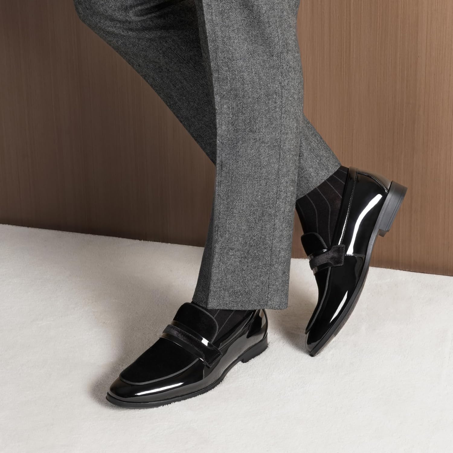 Bruno Marc Mens Tuxedo Patent Loafers Classic Velvet Slip-on Dress Shoes