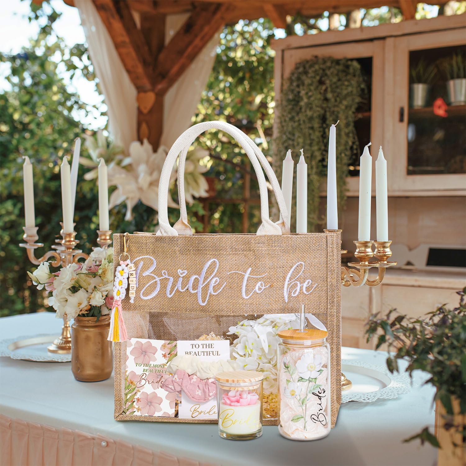 Bridal Shower Gifts for Bride to Be,Christmas Bachelorette Gifts Wedding Engagement Gift for Bride,Bridal Tote Bag Glass Cup Gift