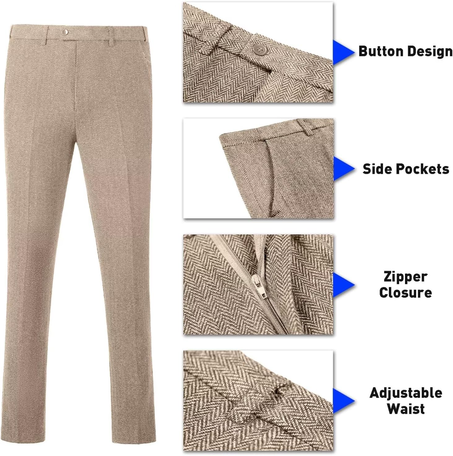 Retro Tweed Herringbone Suit for Men Slim Fit 3 Pieces Mens Suit Groom Dress Tuxedos Prom Suit Jacket Vest Pants