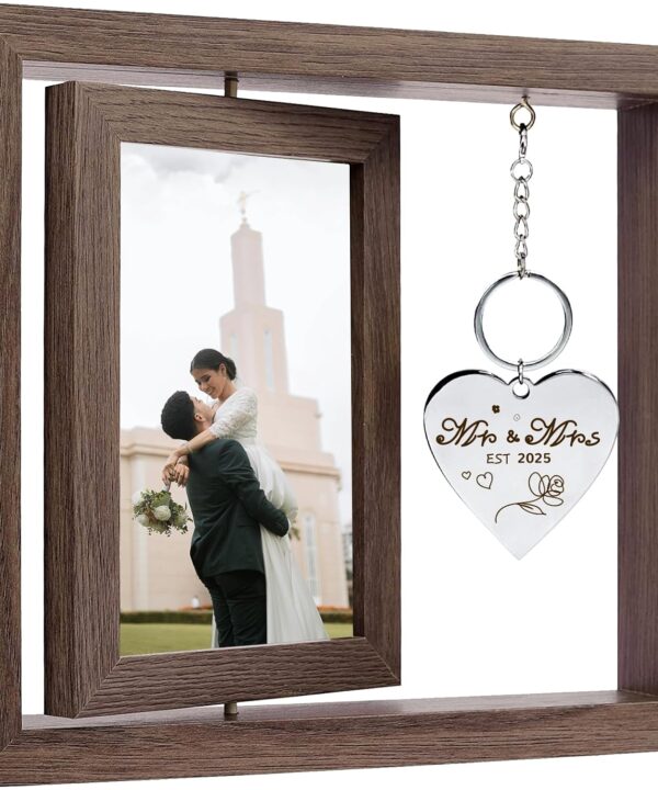 Wedding Gifts for Couples 2025,Rotating Floating Mr and Mrs Picture Frame,4x6 Rustic Picture Frame Engagement Gifts for Couples,Bridal Shower Gift for Bride to Be