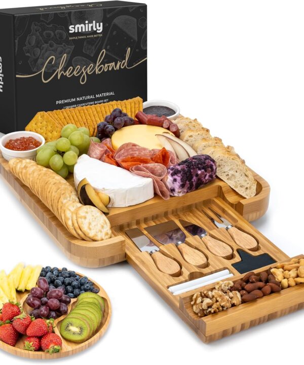 SMIRLY Charcuterie Large Bamboo Cheese Board Set for Serving - House Warming Gifts for New Home, Wedding, Bridal Shower & Birthday, for Women