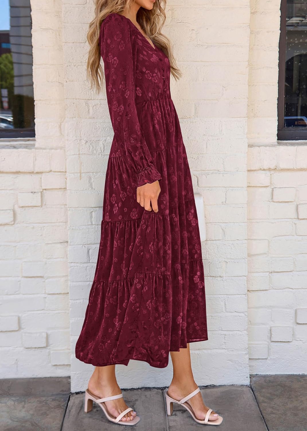 KIRUNDO Fall Wedding Guest Dresses Women 2025 Maxi Long Sleeve Holiday Party Winter Elegant Ruffle Tiered Flowy Long Dress