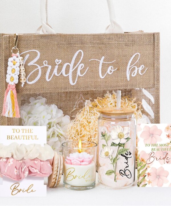 Bridal Shower Gifts for Bride to Be,Christmas Bachelorette Gifts Wedding Engagement Gift for Bride,Bridal Tote Bag Glass Cup Gift