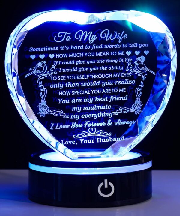 YWHL Gifts for Wife with Colorful LED Base Romantic Wedding Anniversary I Love You Gifts for Her Best Wife Birthday Gift Ideas to My Wife Crystal Keepsakes Presents from Husband