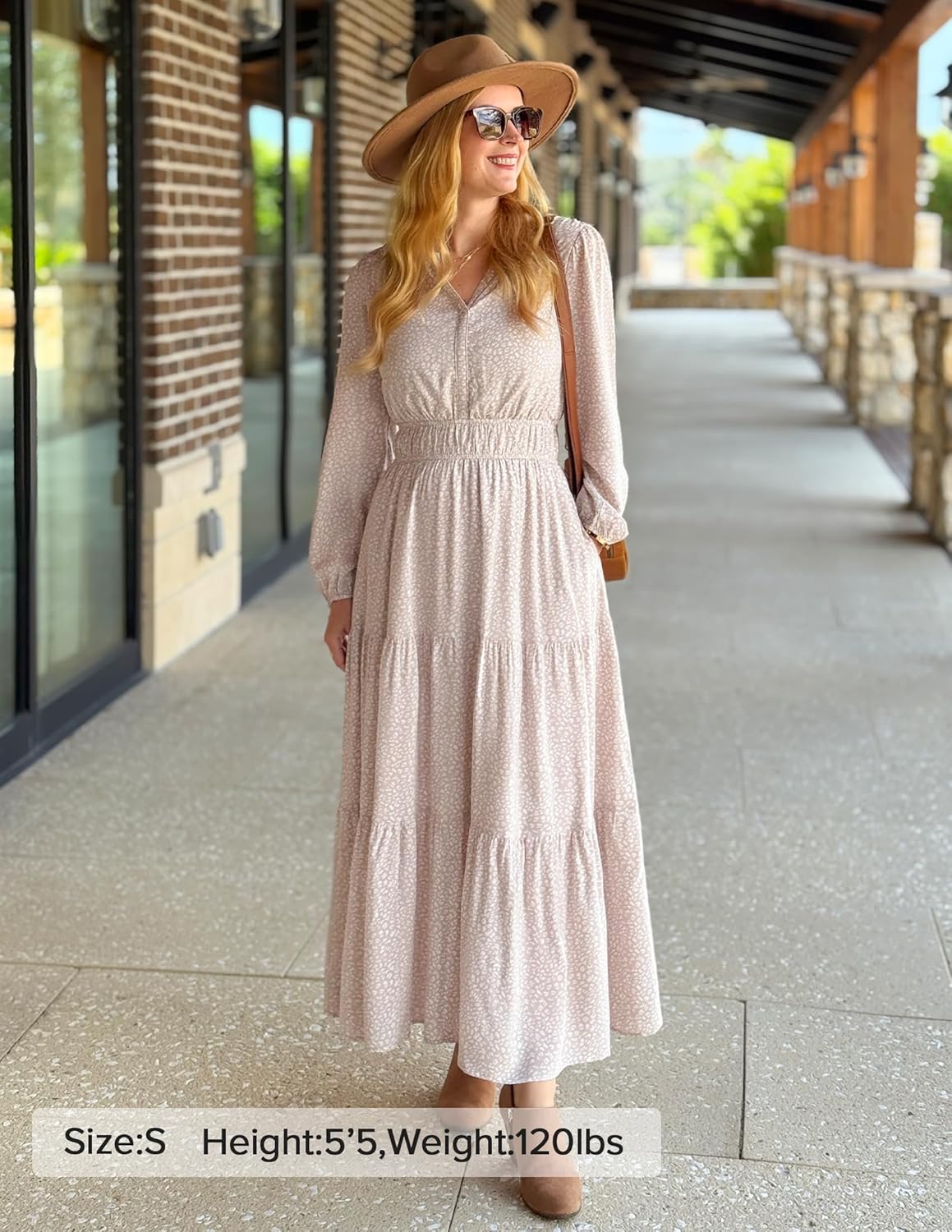 ZESICA Fall Dresses for Women 2025 Long Sleeve Boho Floral V Neck Empire Waist A Line Casual Flowy Wedding Guest Maxi Dress