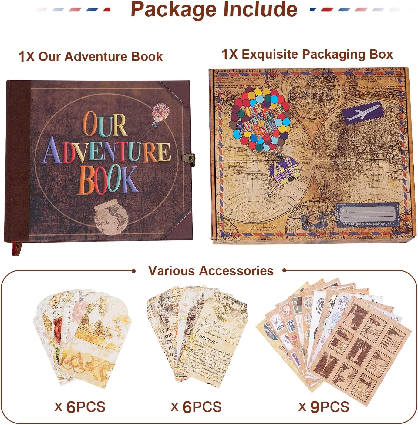 JIMBON Our Adventure Book Scrapbook Photo Album Retro Style Embossed Letter Cover Travel Diary Journal Scrap Book Kit For Couples,Memory Book For Anniversary Wedding