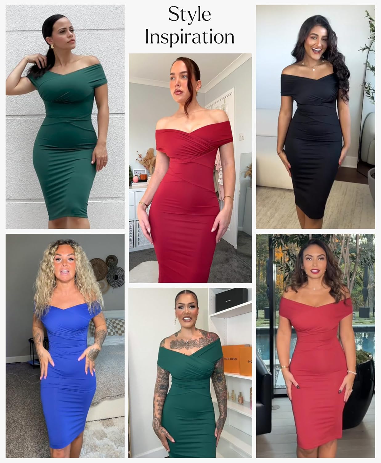 Popilush Womens Shapewear Midi Dress Off Shoulder Wrap V Neck Formal Wedding Guest Cocktail Dresses Bodycon Evening Gowns