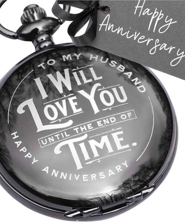 Anniversary Pocket Watch for Husband - Engraved Silver Stainless Steel - Meaningful Keepsake - Boxed and Ready to Give