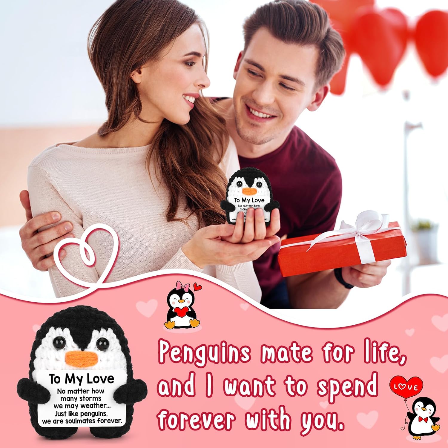 Gifts for Him Her Boyfriend Girlfriend Birthday Christmas, To My Love Handmade Crochet Penguin, Wedding Anniversary Valentines Gift for Women Men, Romantic I Love You Gift for Couples Wife Husband