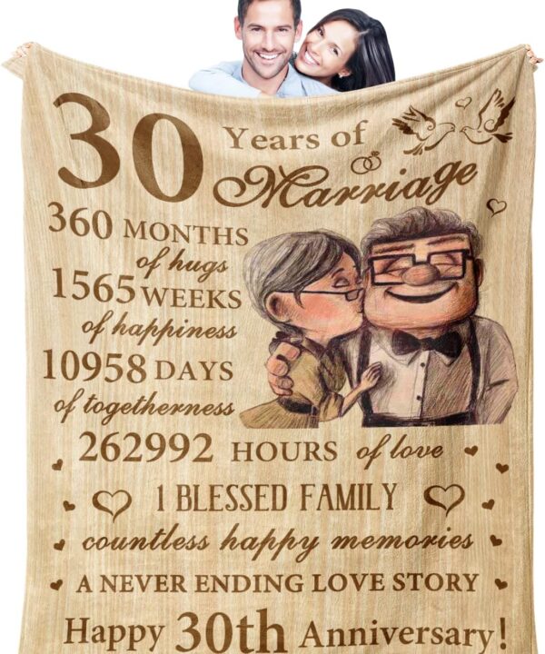 30th Anniversary Wedding Gifts for Couples, 30th Anniversary Decorations, 30 Anniversary Blanket Gifts for Husband Wife Her Him, Best Romantic 30 Years of Marriage Anniversary Blanket 60"x50"