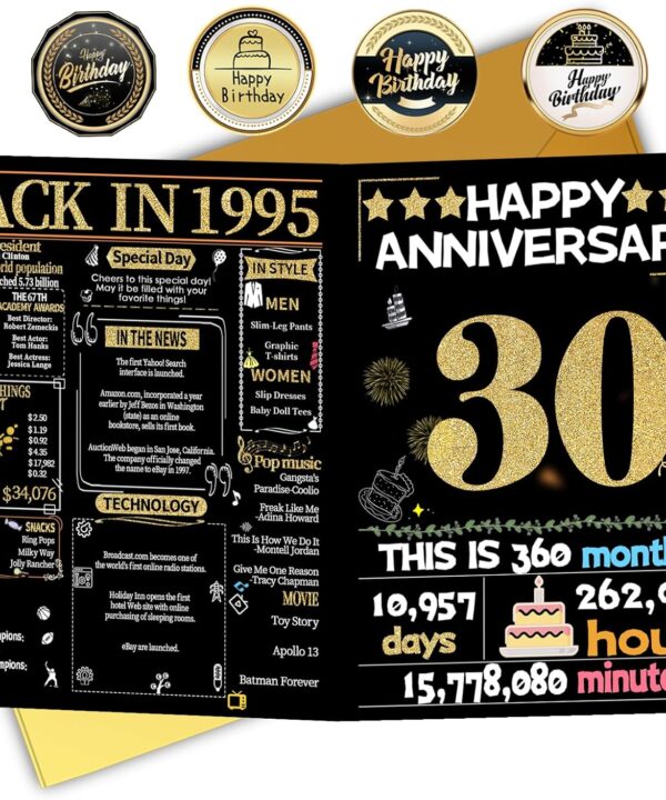 Joycard 30th Anniversary Card for Women Men, Gold Wedding Card for Wife Husband, Sweet Marriage Decorations Gifts for Couple, Perfect for Her Him on Anniversary Day, Pearl Wedding Card, Back in 1995