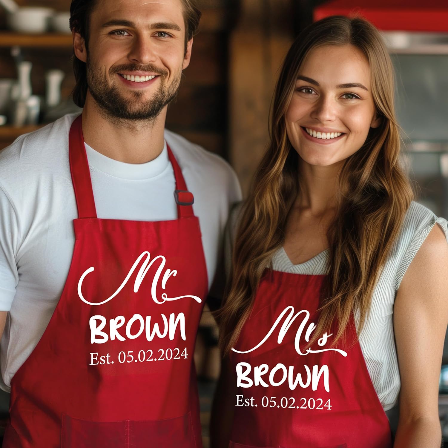 Mr & Mrs Personalized Apron Gift Set for Couples, Personalized Kitchen Set for Wedding, Anniversary, Engagement, Custom Couples Engagement Gifts, Housewarming Gifts for New Home, 2 Aprons