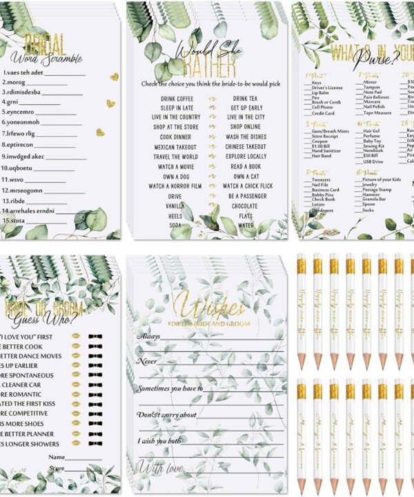 Outus 220 Pieces Bridal Shower Game Set - Fun Wedding Games Cards Supplies and Pencils Activity Accessories for Bride Groom Bachelorette Party Wedding Favors