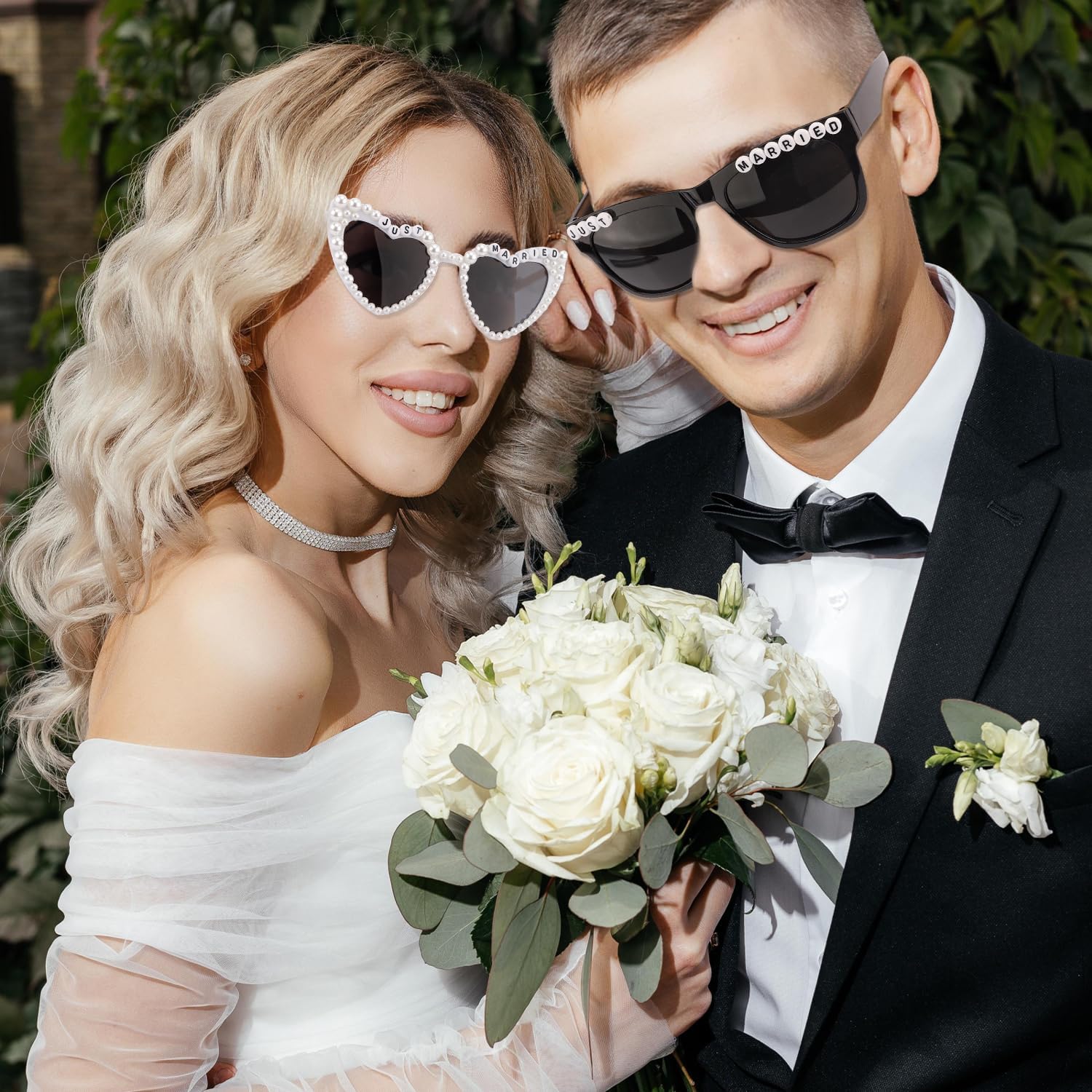 Just Married Decorations Bride And Groom Sunglasses for Just Married Wedding Party Decorations Wedding Sunglasses Accessories White And Black