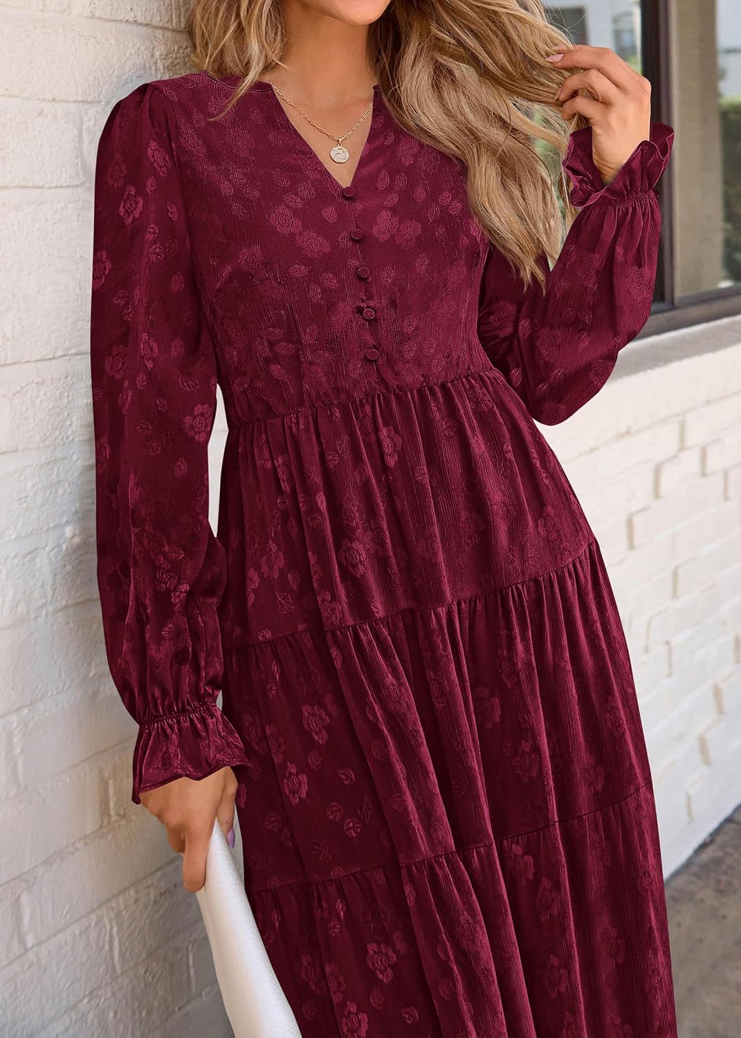 KIRUNDO Fall Wedding Guest Dresses Women 2025 Maxi Long Sleeve Holiday Party Winter Elegant Ruffle Tiered Flowy Long Dress