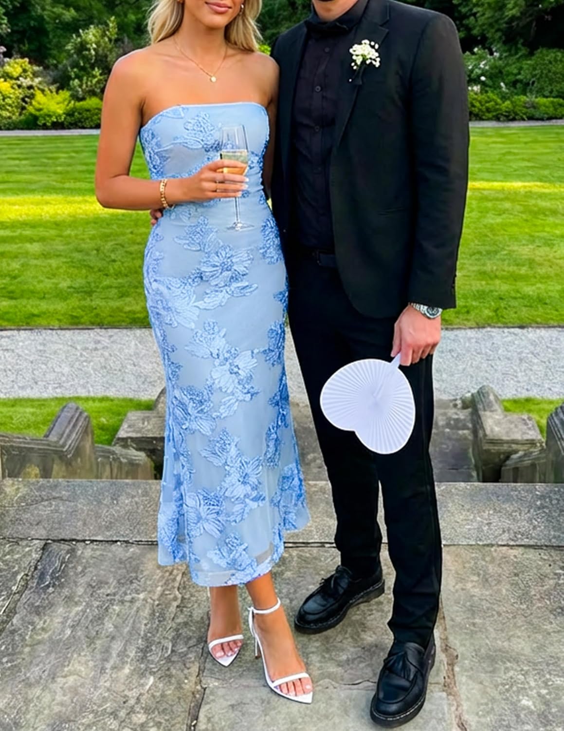 ZESICA Womens Summer Strapless Floral Midi Dress 2026 Bodycon Mesh Tube Wedding Guest Cocktail Party Long Dresses