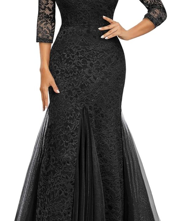 Miusol Women's Classy Floral Lace 2/3 Sleeve Mermaid Evening Formal Maxi Dress