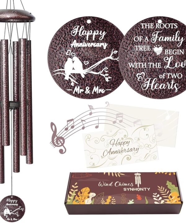Anniversary Wind Chimes Gifts for Men Women, 25" Wind Chimes Romantic Gift for Couple, Parents, Wife, Husband, Friends, Happy Anniversary Decorations
