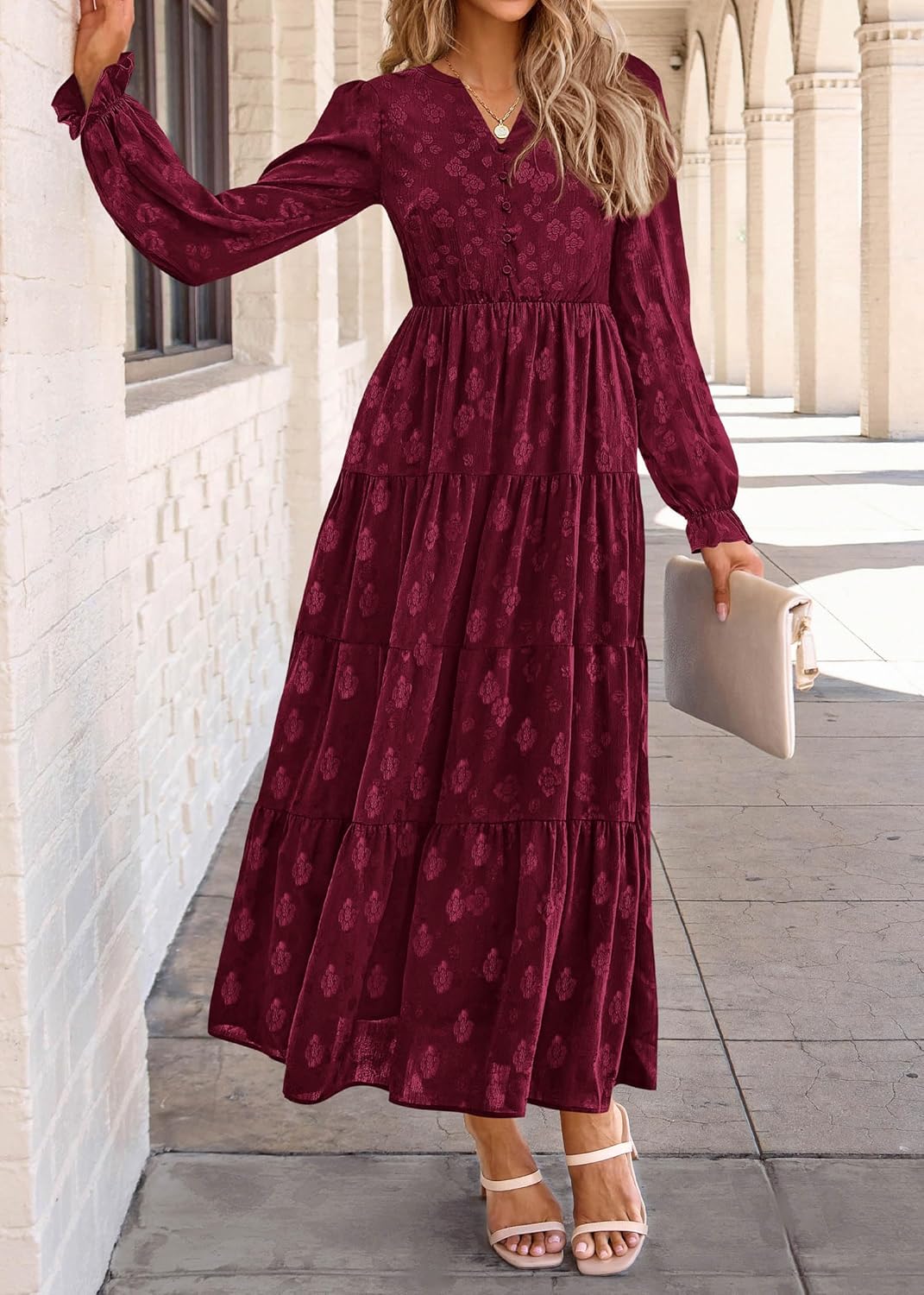 KIRUNDO Fall Wedding Guest Dresses Women 2025 Maxi Long Sleeve Holiday Party Winter Elegant Ruffle Tiered Flowy Long Dress