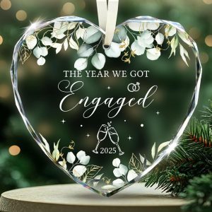 Christmas Gift for Engaged Couple, Glass Engagement Ornament 2025 - The Year We Got Engaged, Unique Engagement Gifts for Couples NewlyEngaged, Gifts for Fiance & Bride to be
