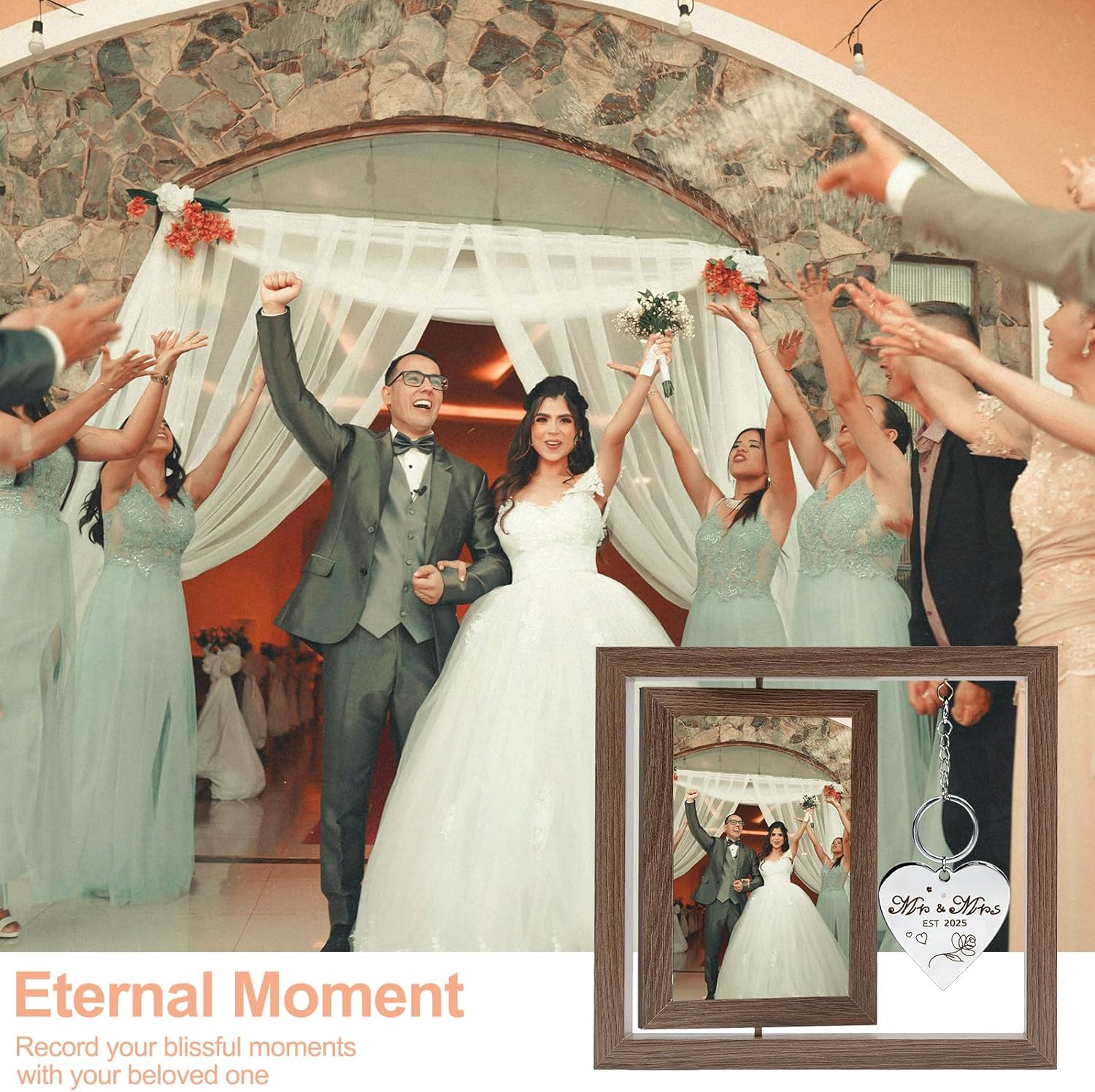 Wedding Gifts for Couples 2025,Rotating Floating Mr and Mrs Picture Frame,4×6 Rustic Picture Frame Engagement Gifts for Couples,Bridal Shower Gift for Bride to Be