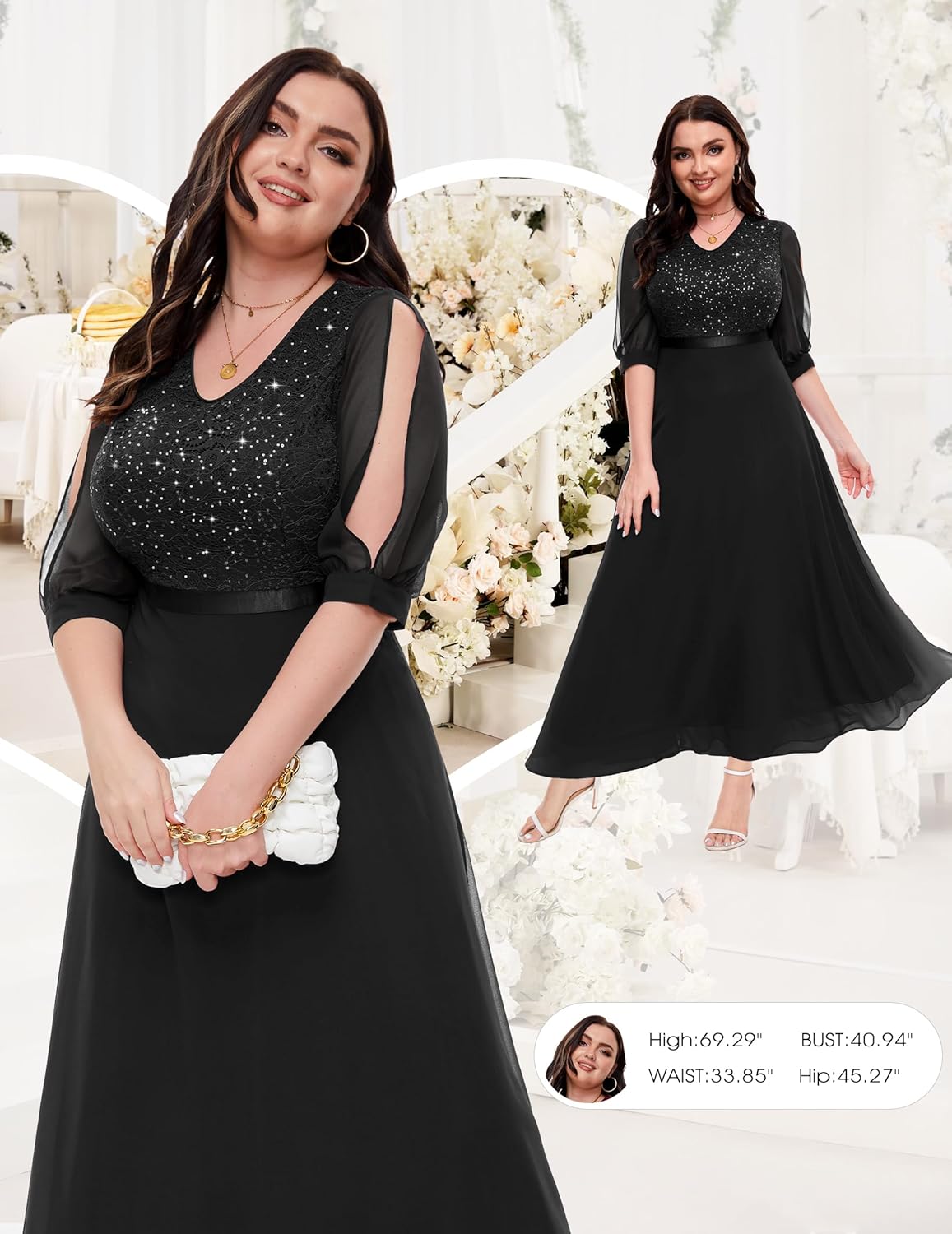 Wedtrend Womens Sequin Dresses Sparkly Glitter Dress Split Sleeves Formal Dresses Maxi Evening Dress