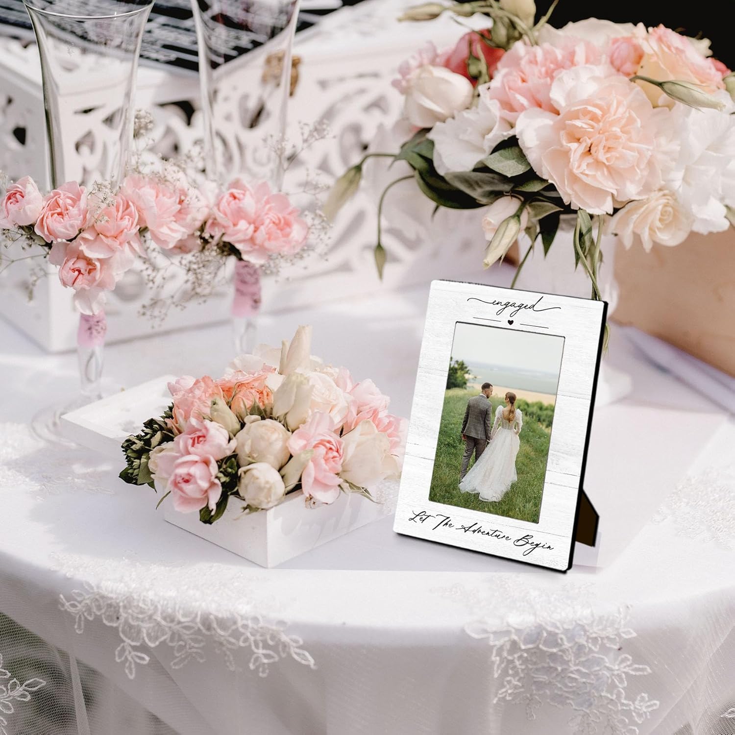 Engagement Couples Newlyweds Picture Frame 4×6, Engagement Gifts for Couples, Just Engaged Gift, Wedding Gifts for Newlyweds Bride Groom, Engaged Couple Picture Photo Frames for Desk Shelf Decor