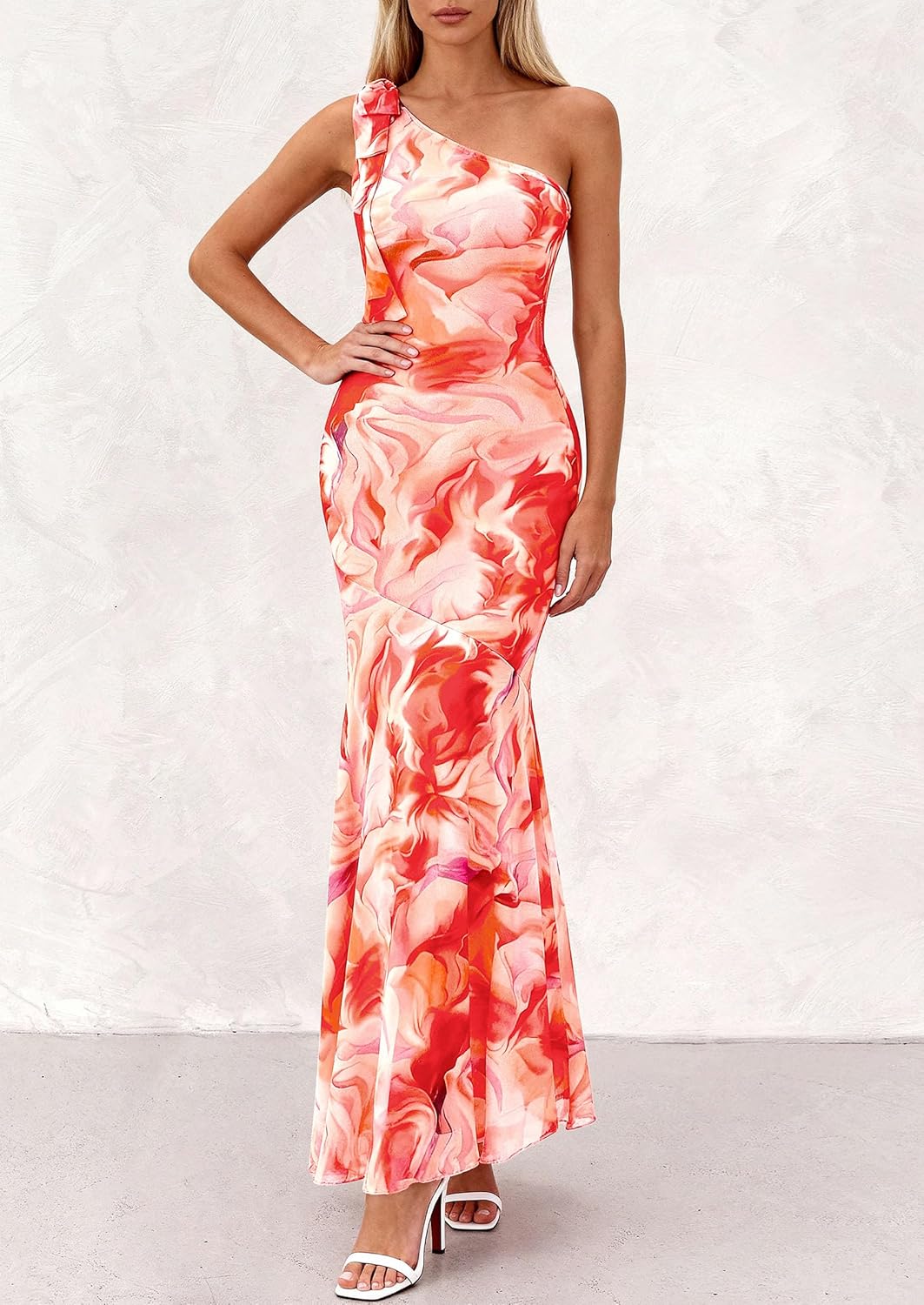 PRETTYGARDEN Womens Summer One Shoulder Maxi Dress 2026 Floral Sleeveless Bodycon Mesh Long Formal Wedding Guest Dresses