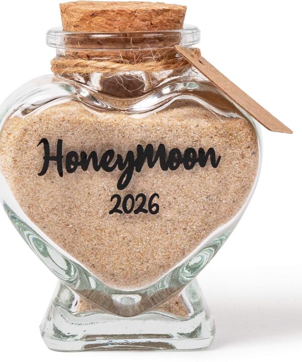 Honeymoon Sand Keepsake Jar 2026，Bridal Shower, Wedding, Engagement, Honeymoon, Travel Gift for Couples, Newlywed, Fiance(Gift Box Includes) - 40ml Heart Shape Glass