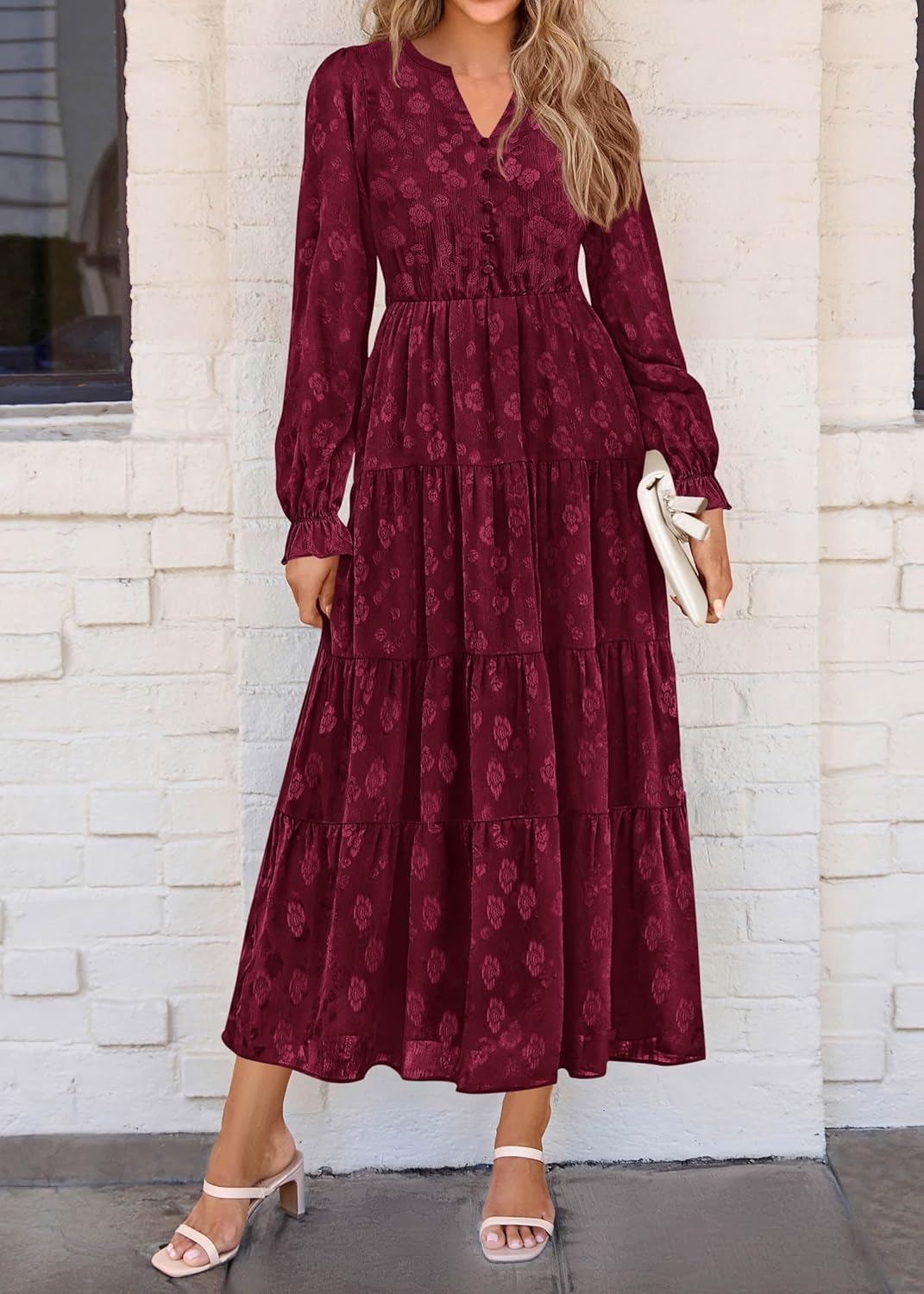 KIRUNDO Fall Wedding Guest Dresses Women 2025 Maxi Long Sleeve Holiday Party Winter Elegant Ruffle Tiered Flowy Long Dress